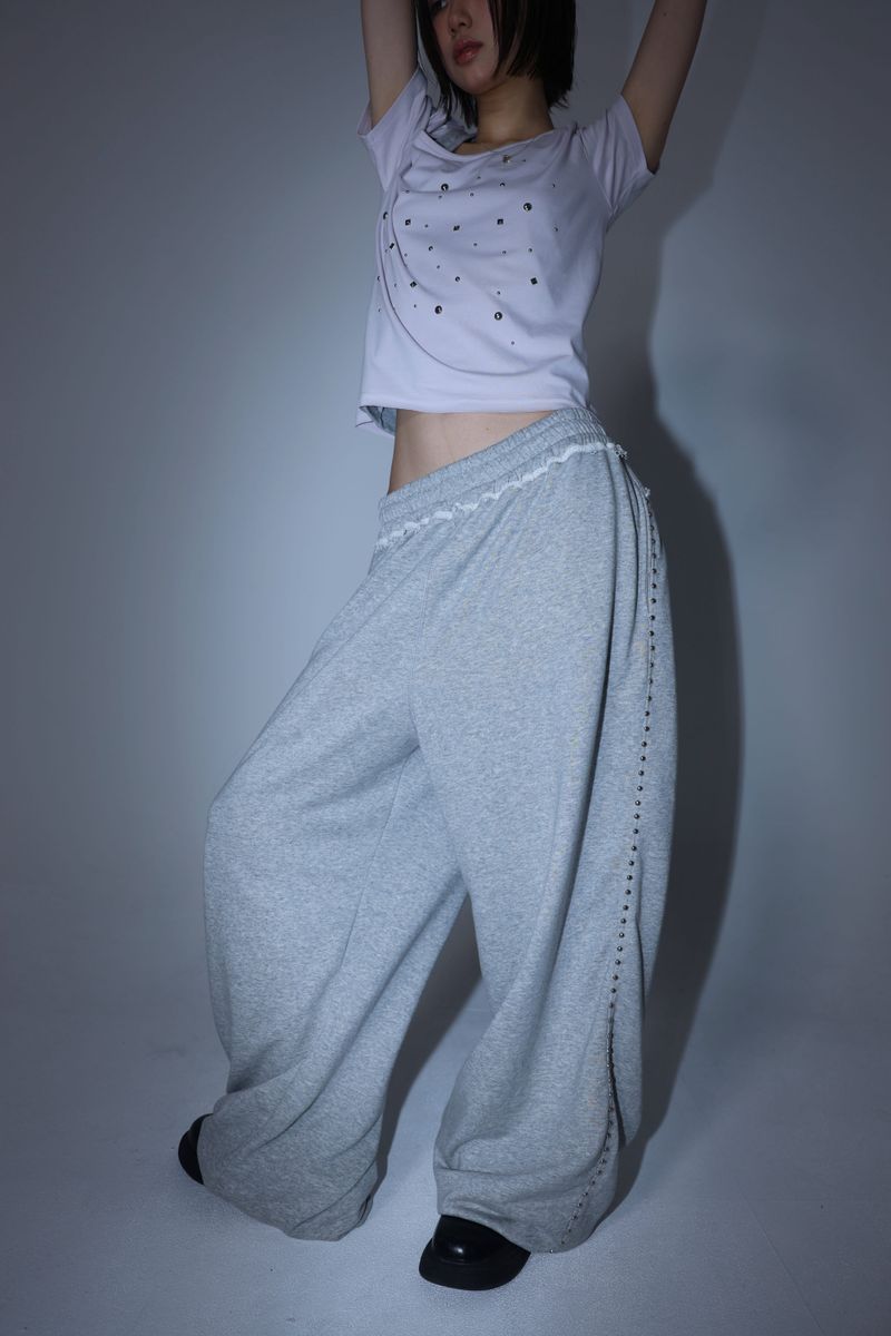 Line stud string sweatpants - Gray