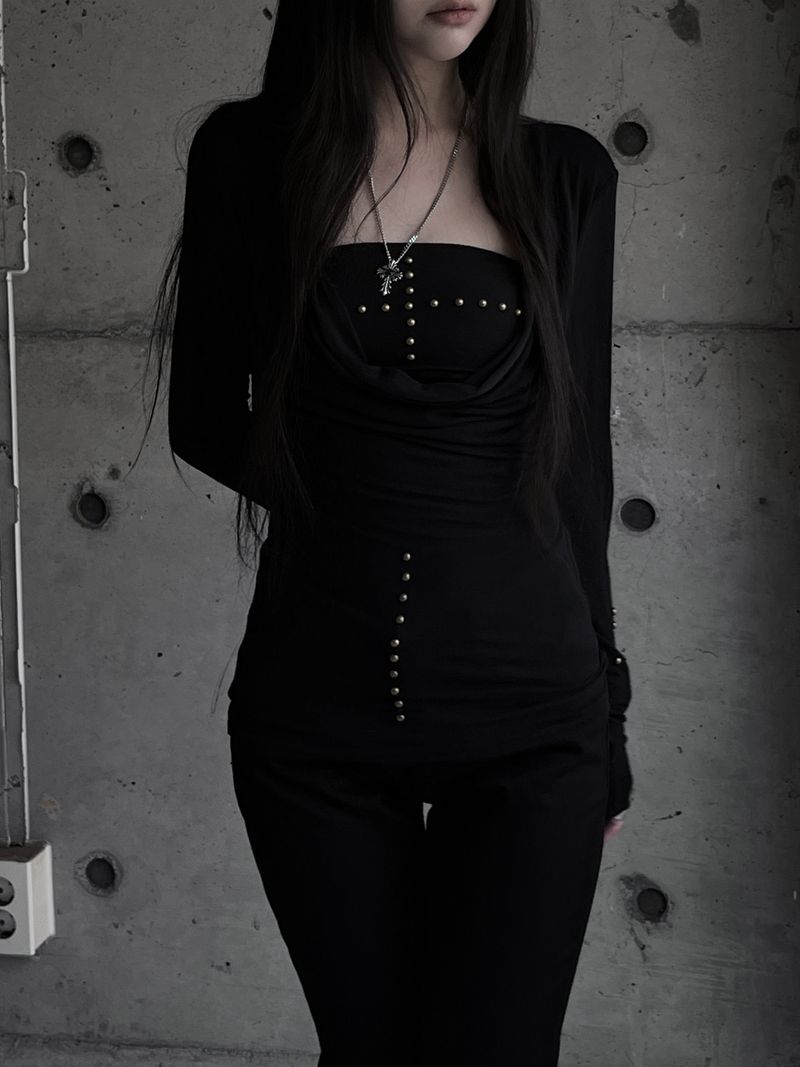 [set] cowl neck cross two-piece set