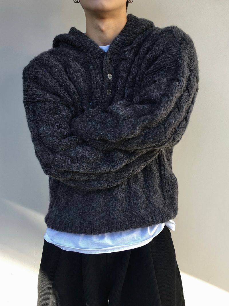 Wit Twisted Henley Neck Hooded Knit 3C