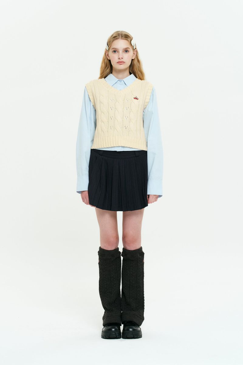 CHERRY PLEATS MINI SKIRT[NAVY]