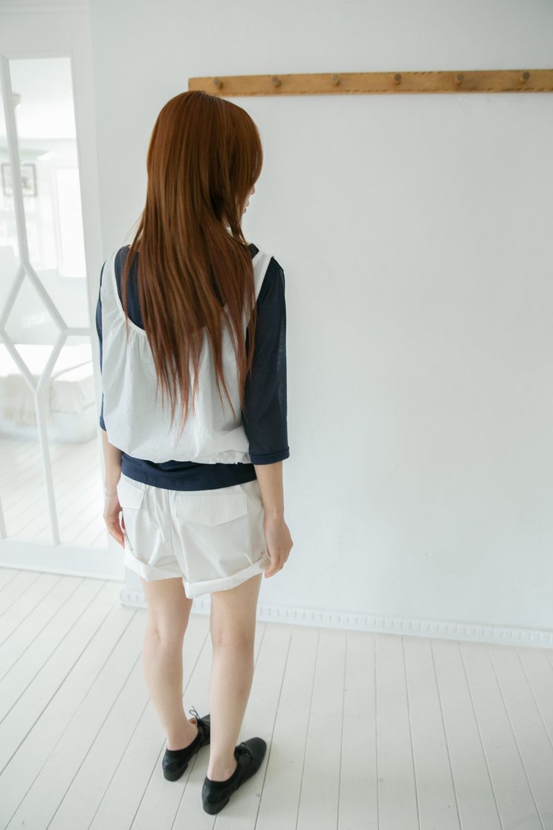 button shirring square neck sleeveless top(2colors)