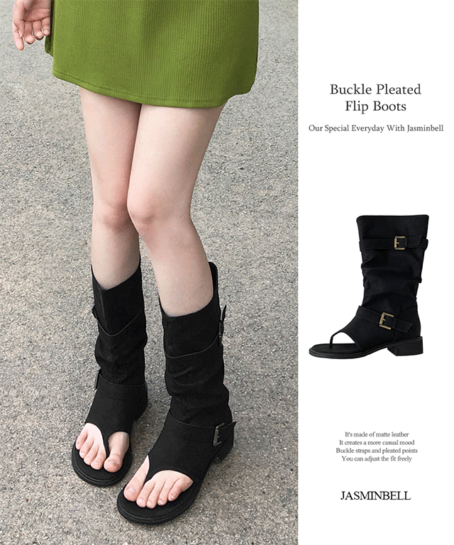 JASMINBELL(ジャスミンベル)の「Torive Buckle Pleated Flip-Flop Boots(Shoes)」