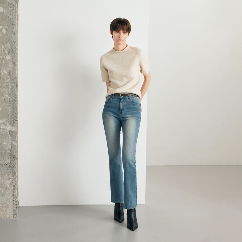 Ash blue semi boots cut - A003
