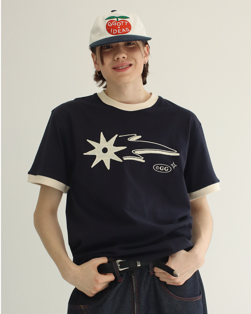 GGOTT（ゴット）の「シューティングスターリンガーTシャツ @ ネイビー * アイボリー（トップス）」