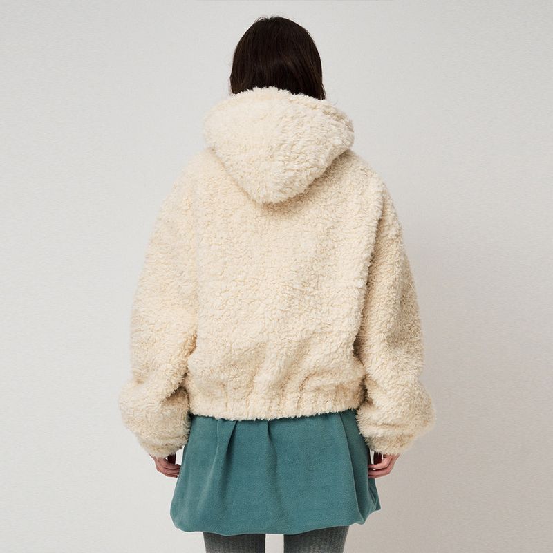 SHEARLING HOOD JUMPER, CREAM