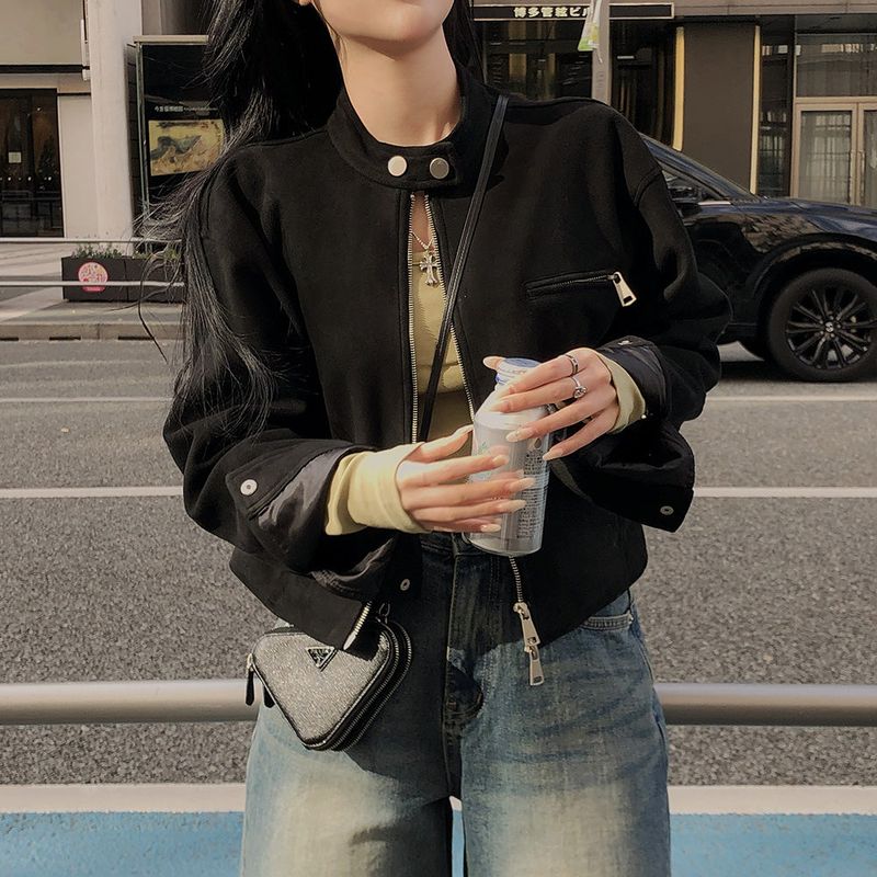 [BELLIDE MADE] BAND COLLAR, SUEDE CROP JACKET