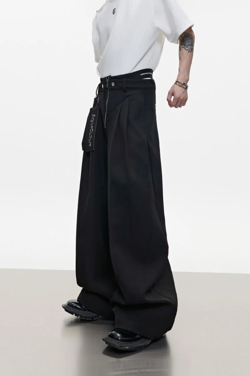 Zipper Detail Wide Leg Trousers