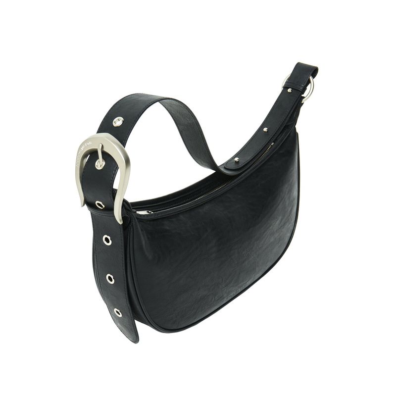 IUGAMAKARAS（イウガマカラス）の「H-Buckle Soft Leather Hobo Bag (black)（Bags）」