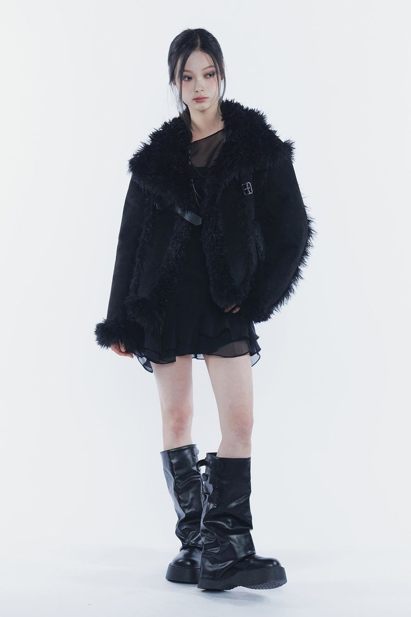 PAIN OR PLEASURE（ペインオアプレジャー）の「LUNA BELTED SHEARLING JACKET black（Jackets/Outerwear）」