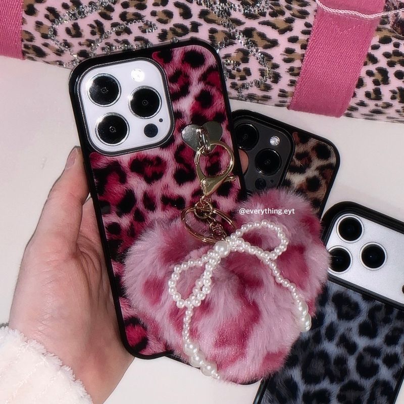[glass] leopard fur case - pink