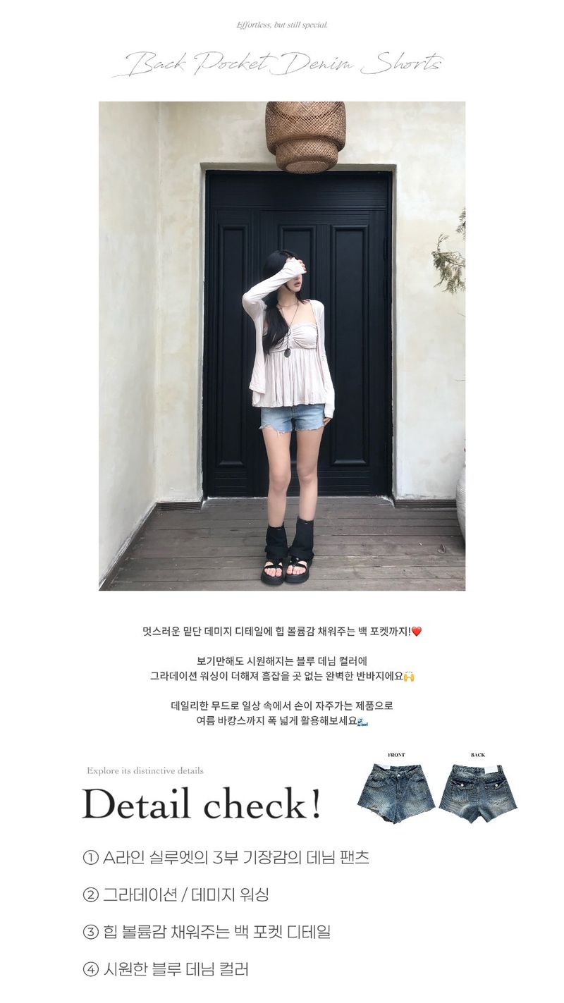 Like Back Pocket Denim Shorts(Denim)