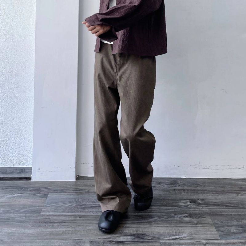 Ribbed Draped Wide Trousers