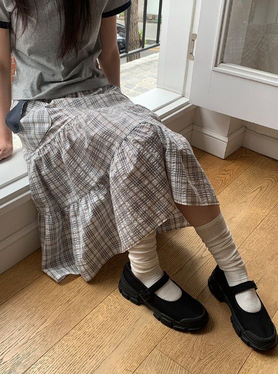 Shuning Check Pocket Midi Skirt