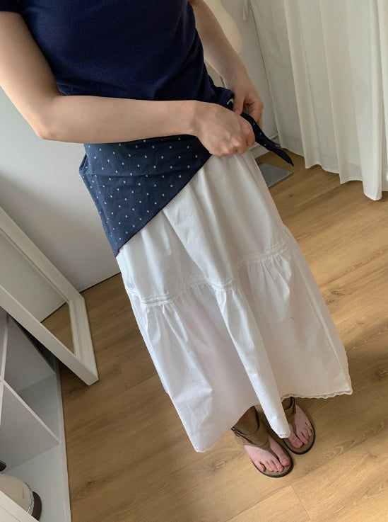 Mirato Lace Shirring Banding Long Skirt