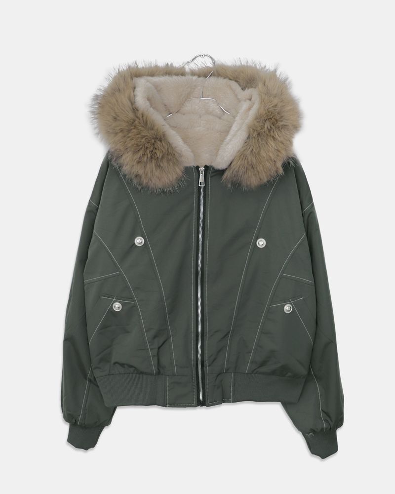 Kait Snap Button Stitch Oversized Fur Parka Jacket