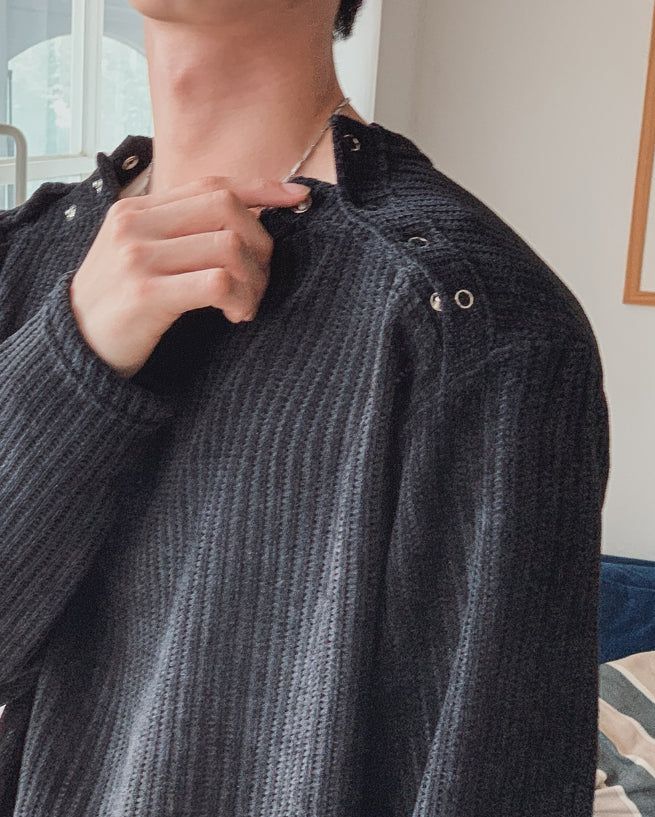 Rubber Velour Double Henley Neck Knit
