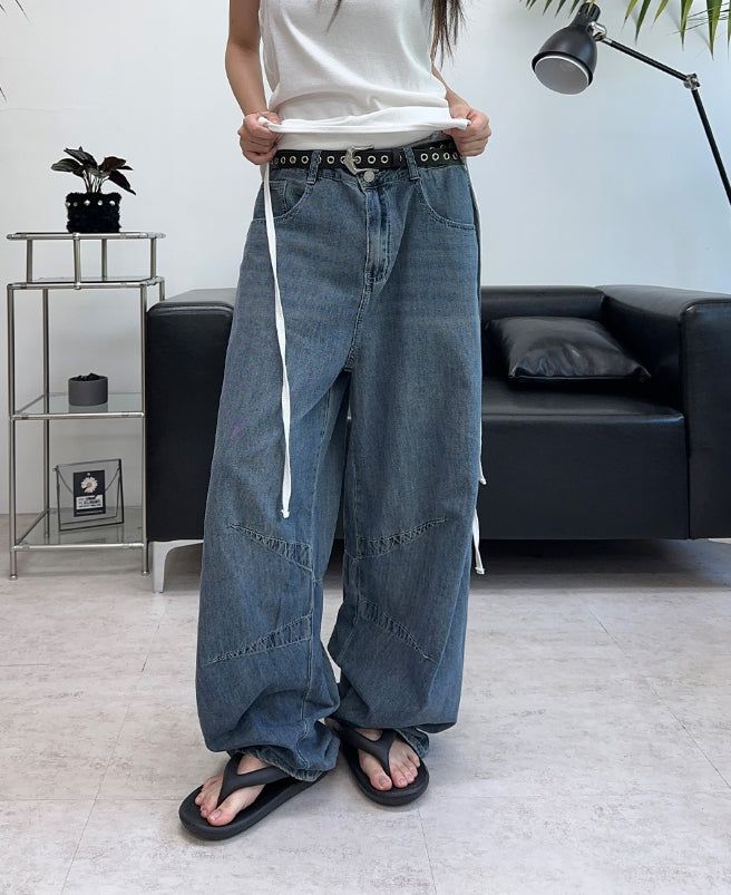 Medin Curved Linen Denim Pants