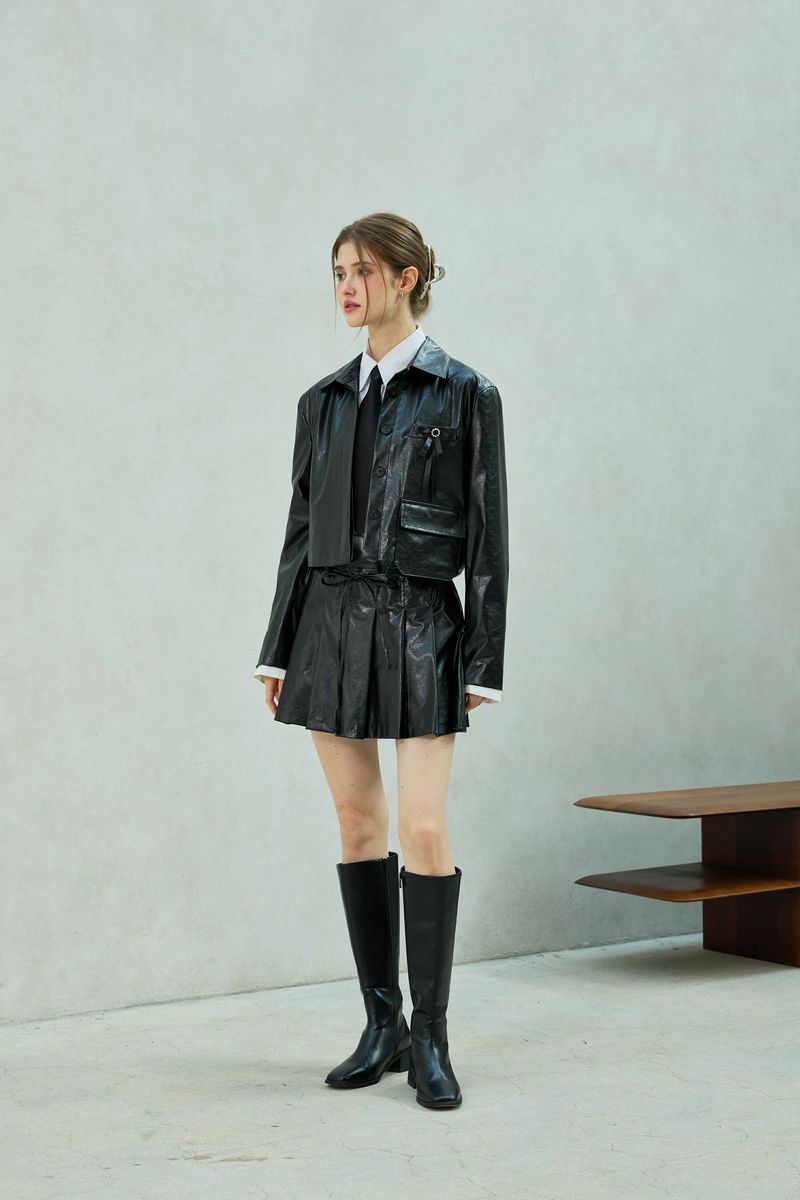 MOLLY LEATHER CROP JACKET / BLACK