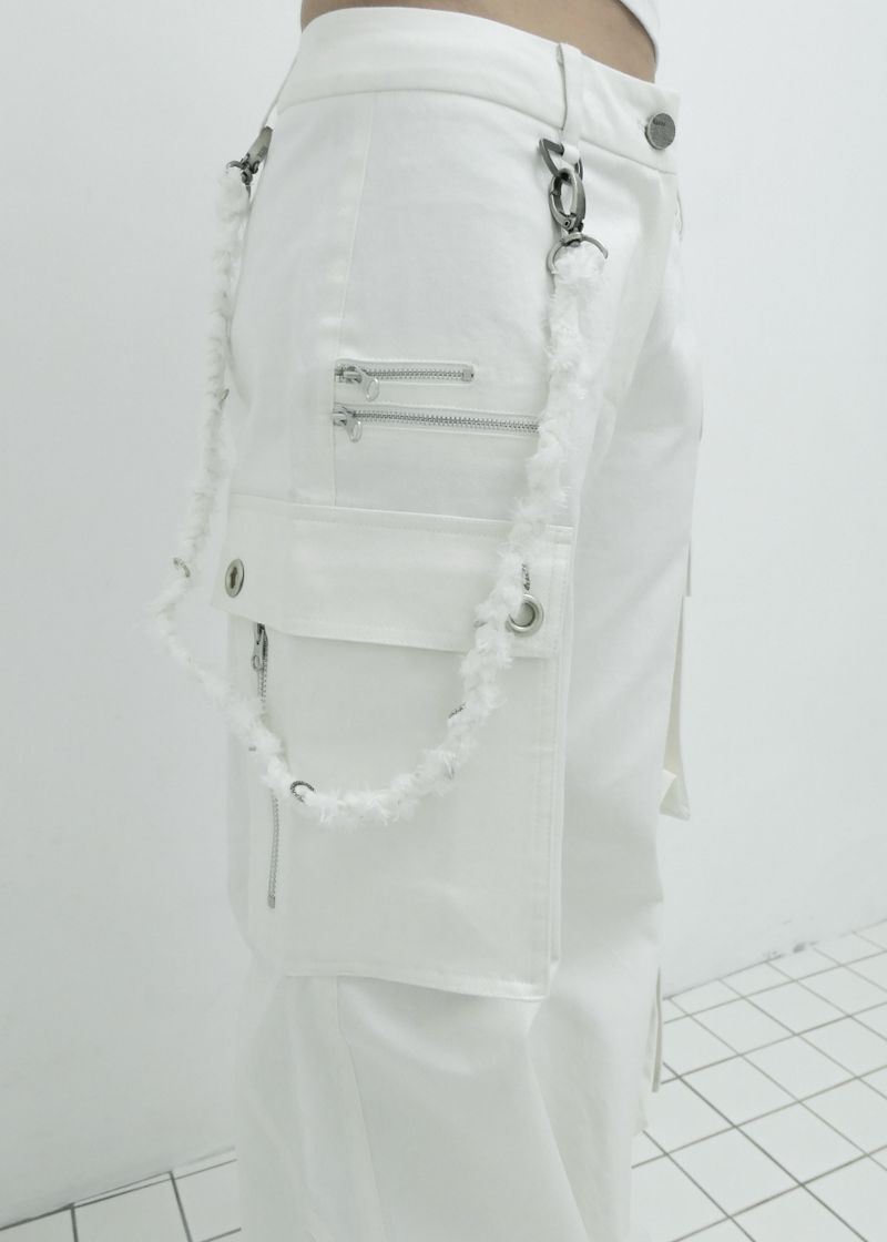 ZIPPER CARGO PANTS, WHITE
