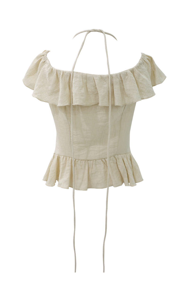 Rose corsage frill top (Black/Beige)