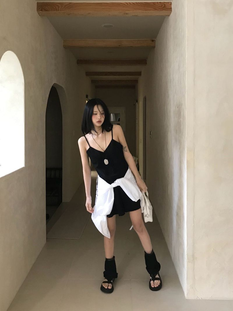 Roen Pintuck Layered Slip Mini Dress