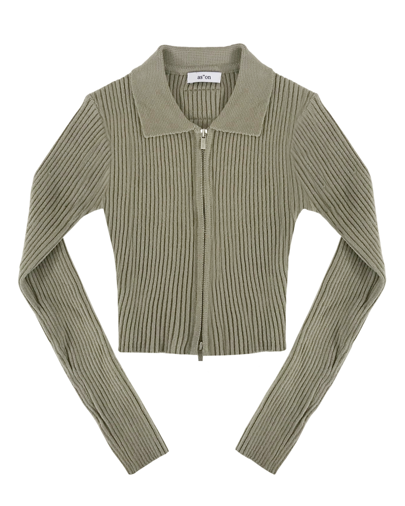 as"on（アズオン）の「as"on Keith knit zip-up (Khaki-beige)（Tops）」