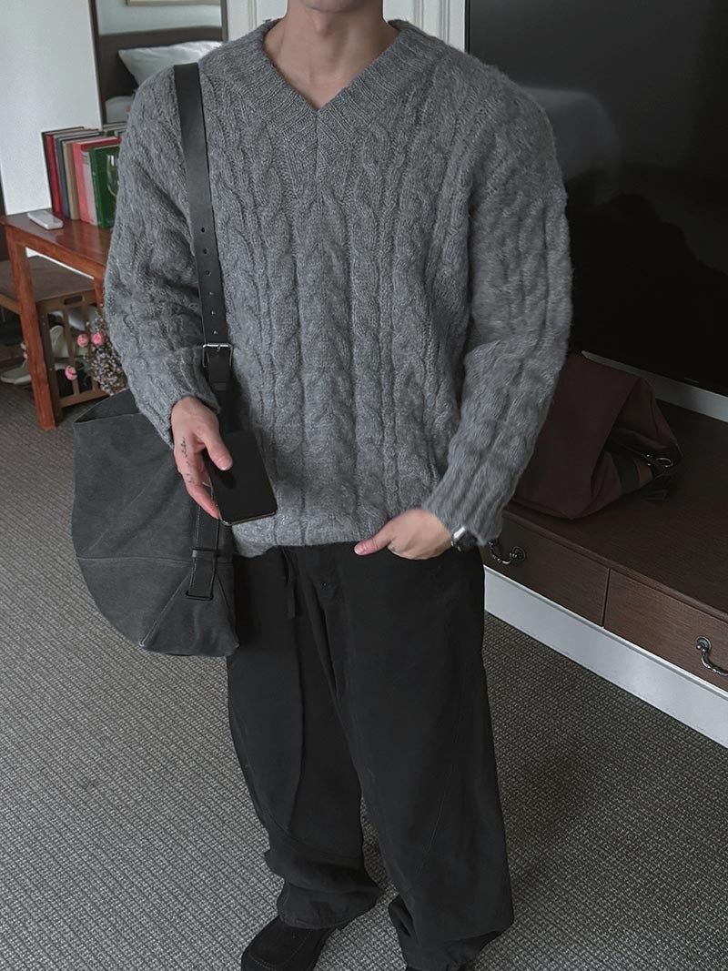 ASCLO Wool Craft Twist V Neck Knit (3color)