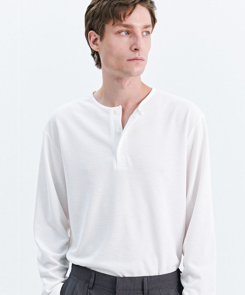 TRIP LE SENS（トリプルセンス）の「HENLEY NECK LONG SLEEVE T-SHIRT_WHITE（Tops）」