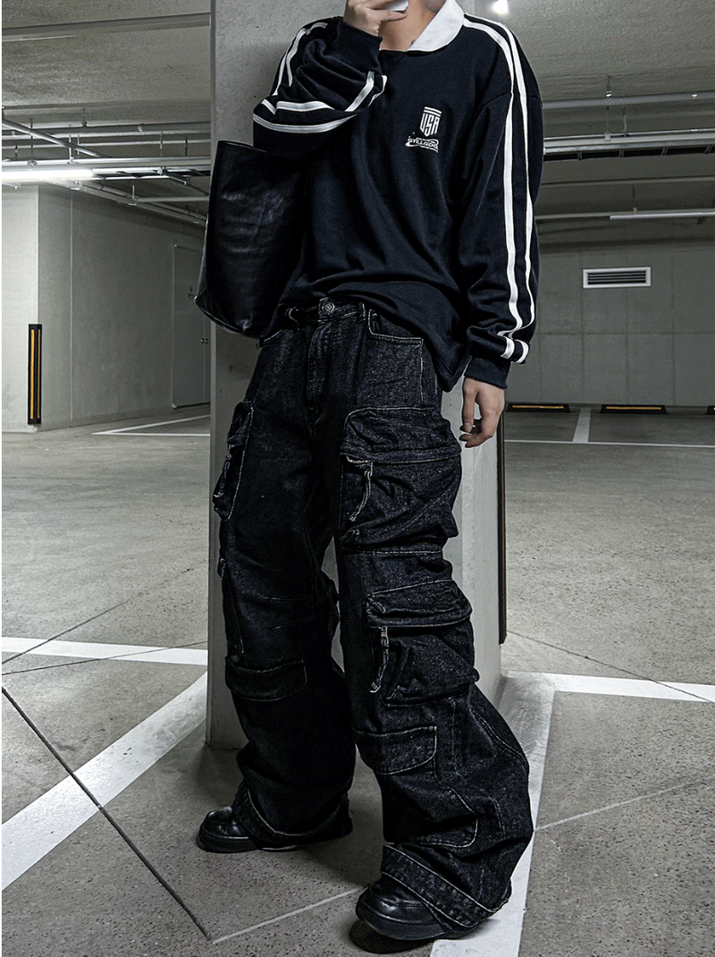 multi pocket cargo denim pants