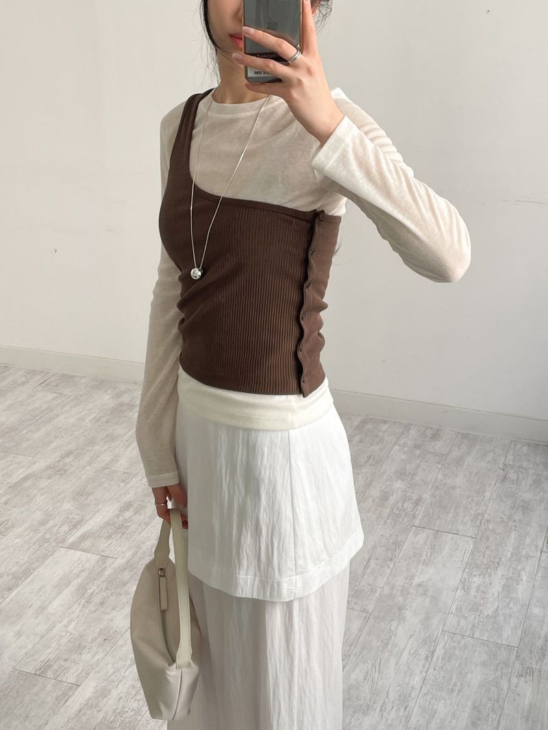 Button One-Shoulder Ribbed Vest