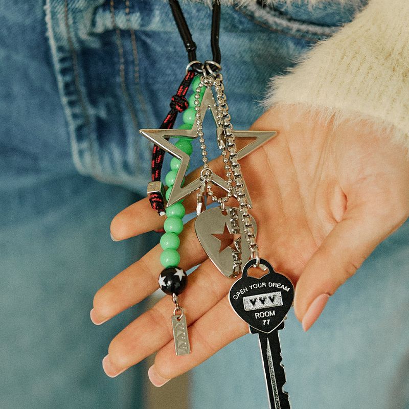 Logo Key Star Pick Neon Beads Keyring