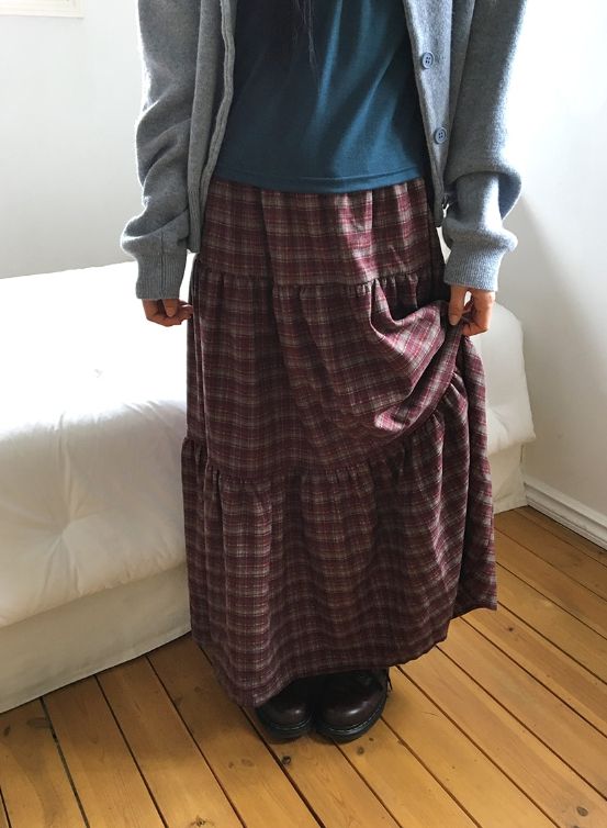 Talib Vintage Check Tiered Banding Long Skirt