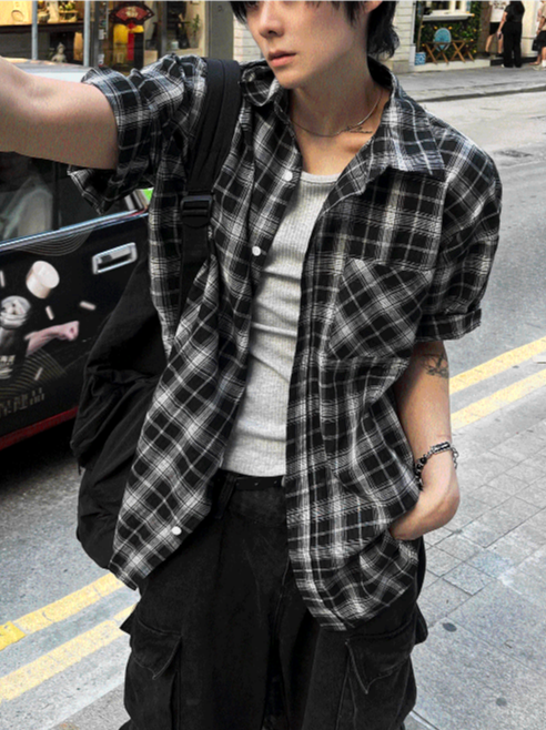 Thin Check Dark & Light Short-Sleeve Shirt