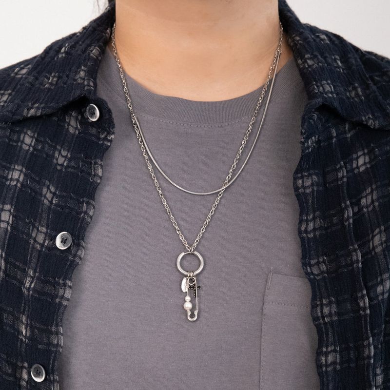 [Unisex] 2 different texture chain layered necklace