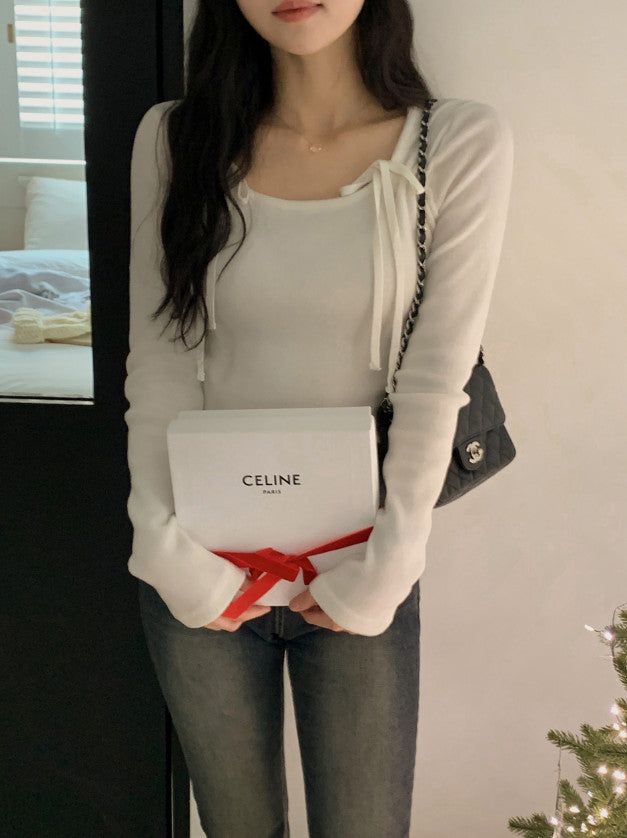 SHOPPERLAND(ショッパーランド)の「Lovely Ribbon Square Neck T-shirt (4color)(Tops)」