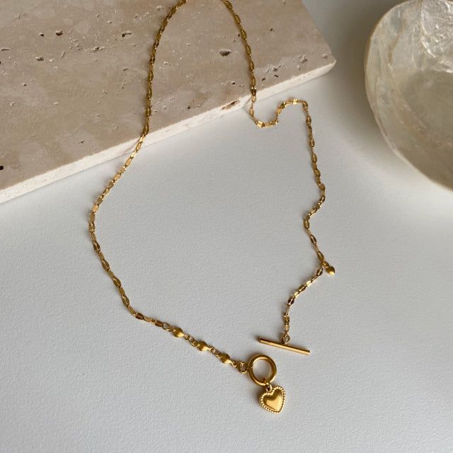 ggt Gold heart simple toggle bar necklace