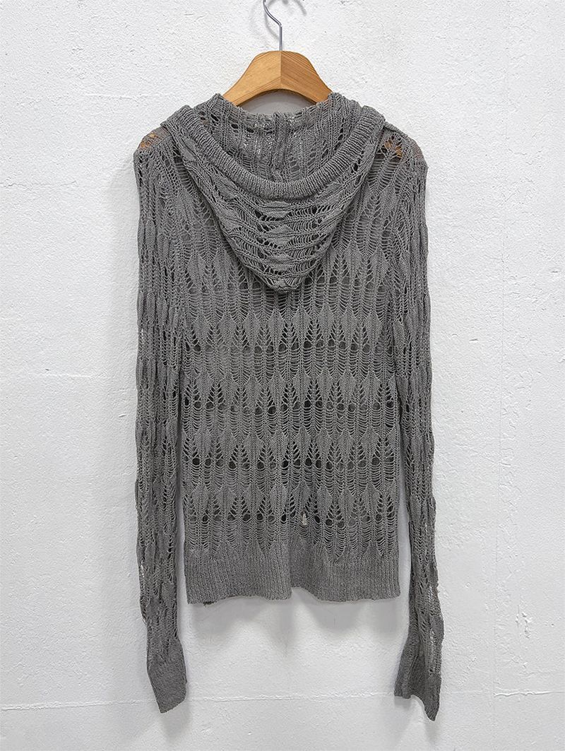 NET SEE-THROUGH KNIT HOOD ZIP-UP