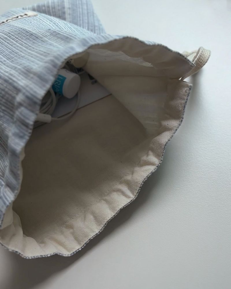 Pattern string pouch - blue stripe , S size