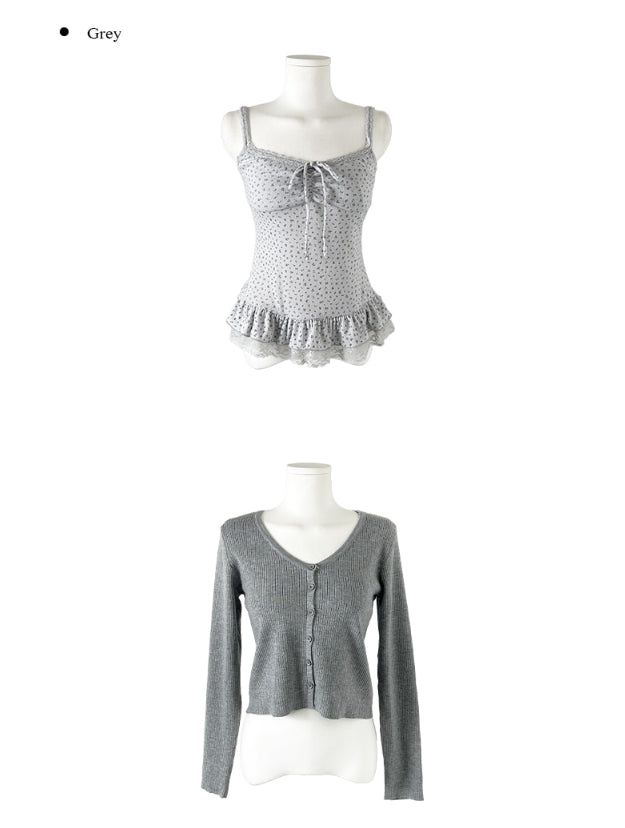 Surin Flower Frill Cardigan Sleeveless Set