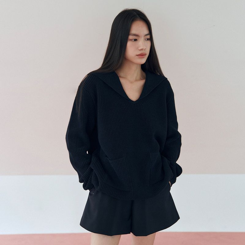 Sailor Collar Cotton Sweater_Navy