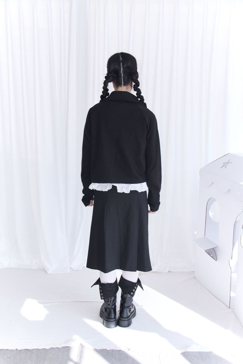 unbalanced diagonal collar double short jacket