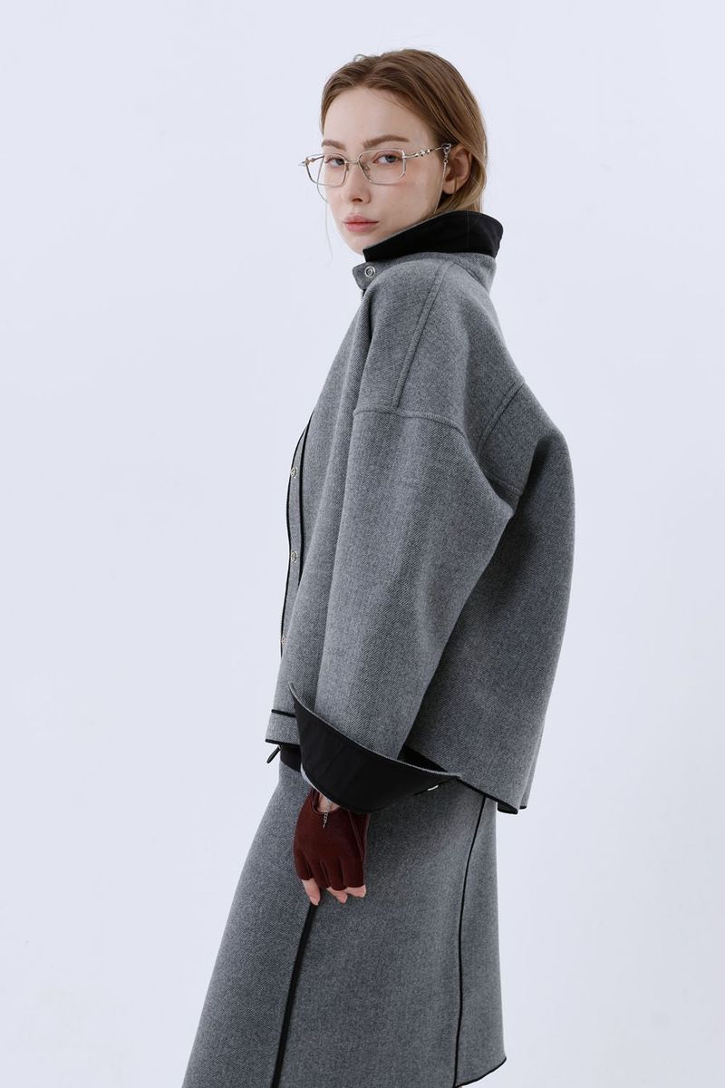 WOOL BLEND MIDI SKIRT_MELANGE GREY