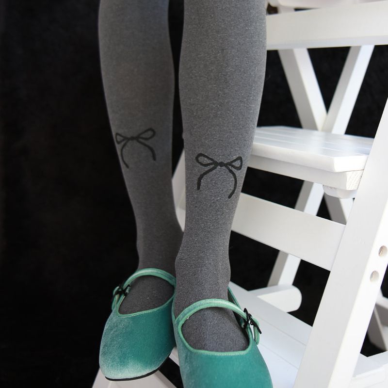 ribbon point gray tights