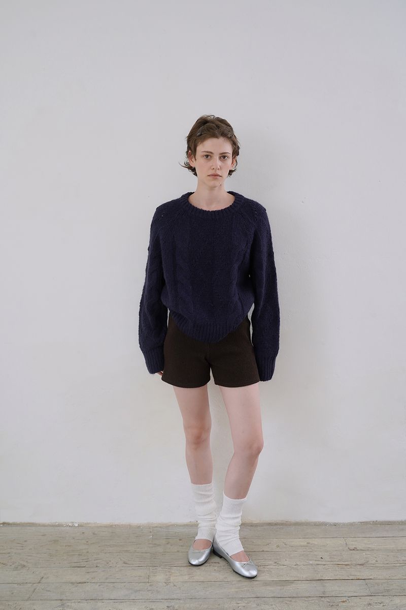 Ribbed knit shorts_brown
