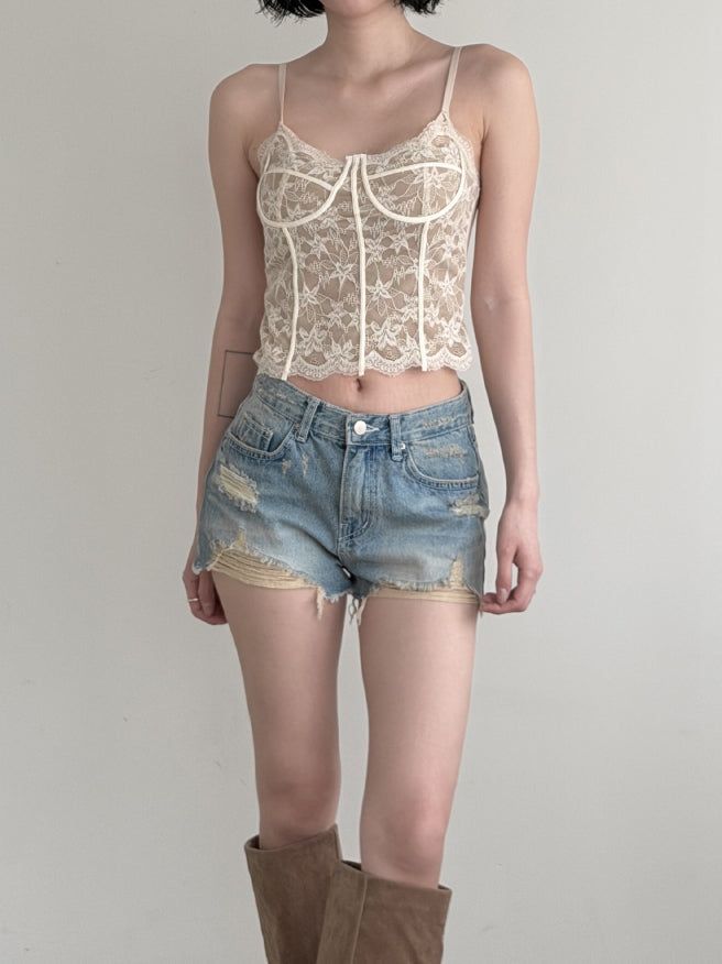 mnem（ムネム）の「Flower Lace Corset Padded Sleeveless（Tops）」