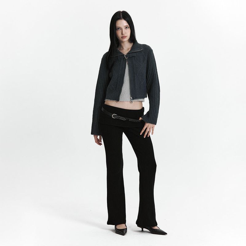 C HIGH NECK KNIT CARDIGAN_CHARCOAL