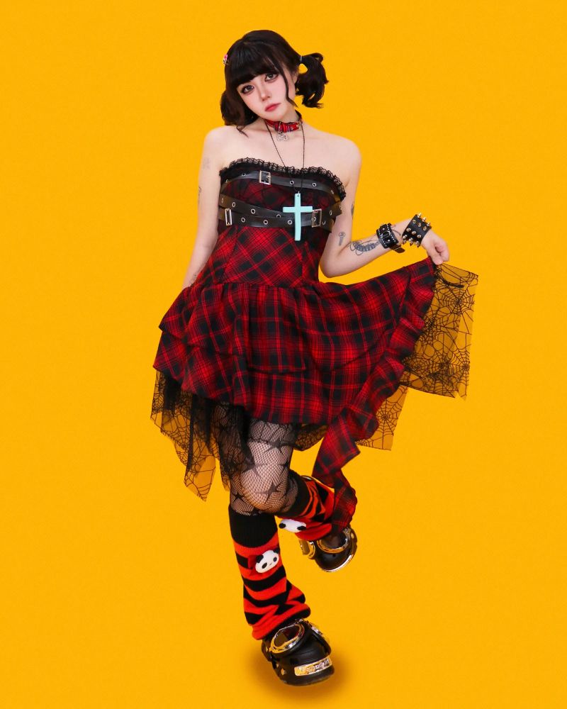 punk spider red top dress