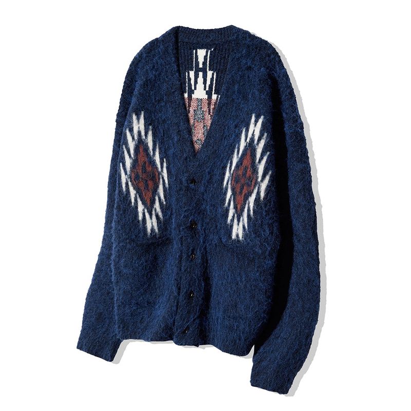 CHIMAYO PATTERN BRUSHED CARDIGAN NAVY