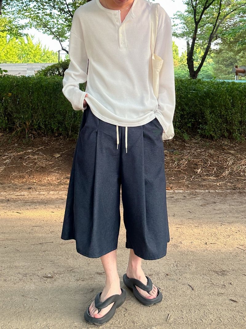 Waffle Over Henley neck Long sleeve