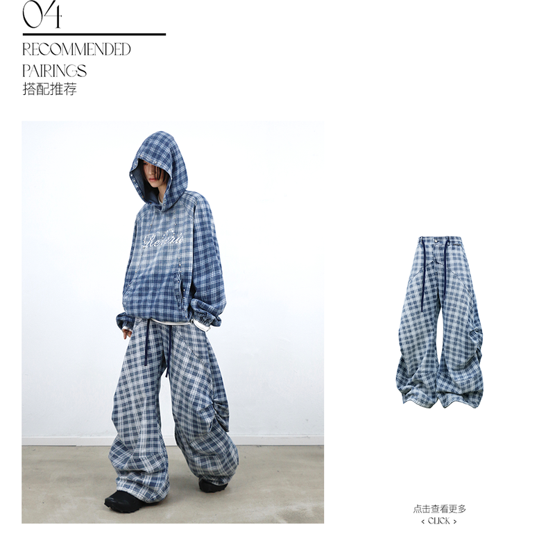 RELABEL (Gemeng) Stud-embellished, printed, gradient-wash checked hooded denim sweatshirt